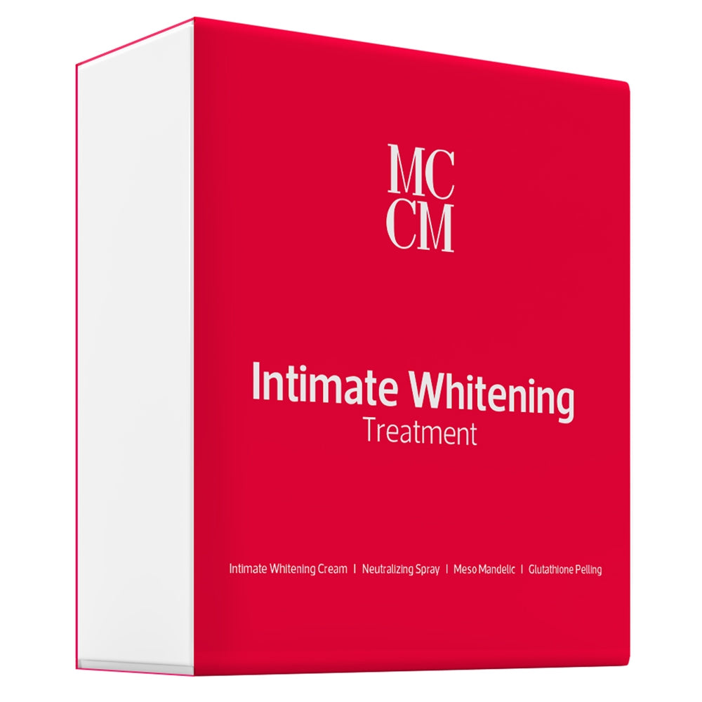 a red and white box with the words intimate whitening treatment