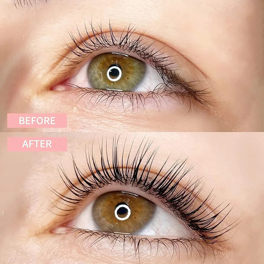 a woman's eyes with long lashes before and after