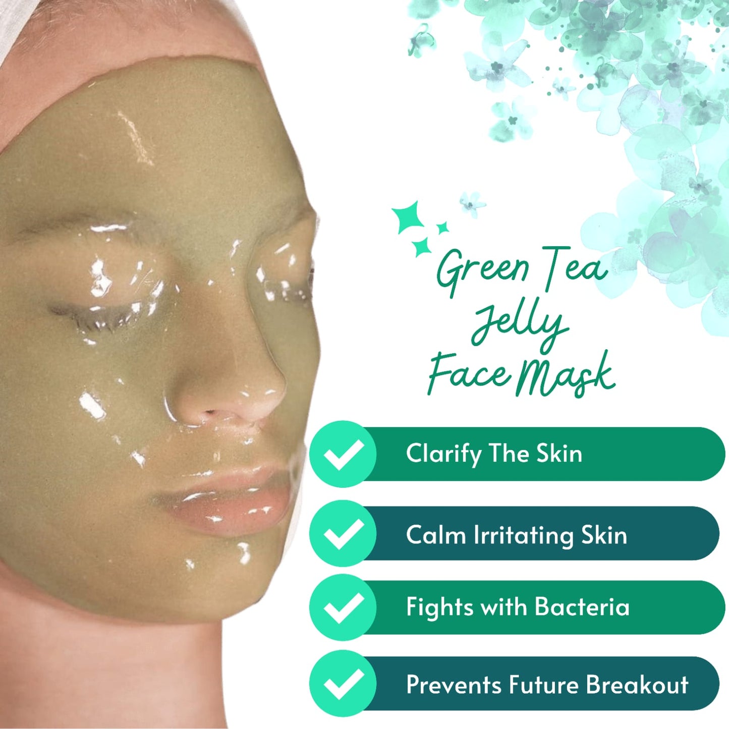 a close up of a mannequin's head wearing a green tea jelly