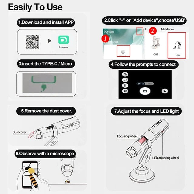 SD Cosmetics Care 1000x 2MP 8 LED USB Portable Digital Microscope / Dermascope / Endoscope Zoom Camera Magnifier +Stand