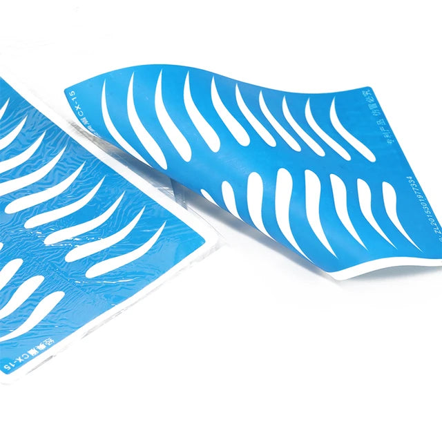 a pair of blue stickers with white stripes