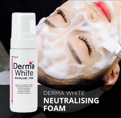 derma white neutralising foam with a woman's face next to it