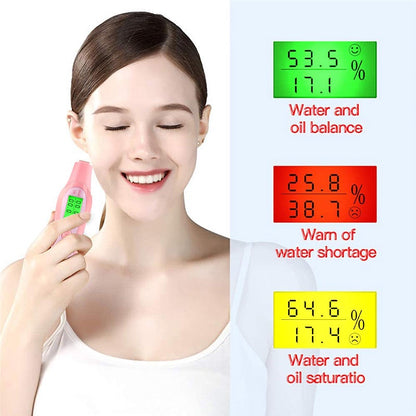 a woman is holding a thermometer and smiling