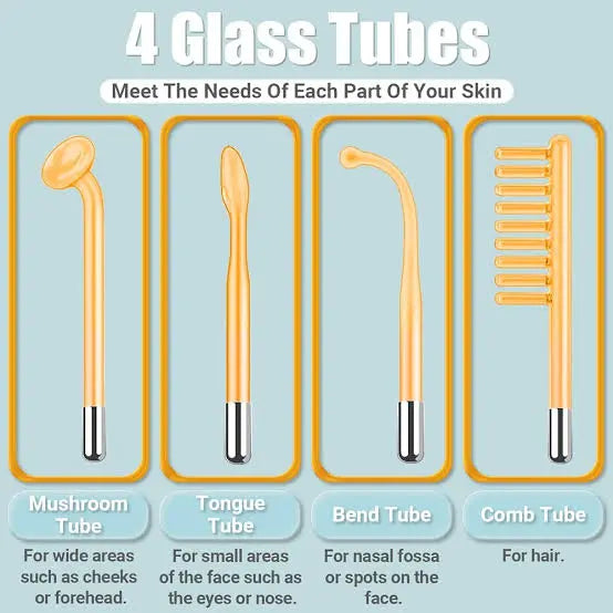 four glass tubes with different types of toothbrushes