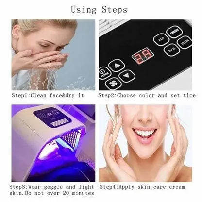 a collage of pictures showing how to use a facial steamer