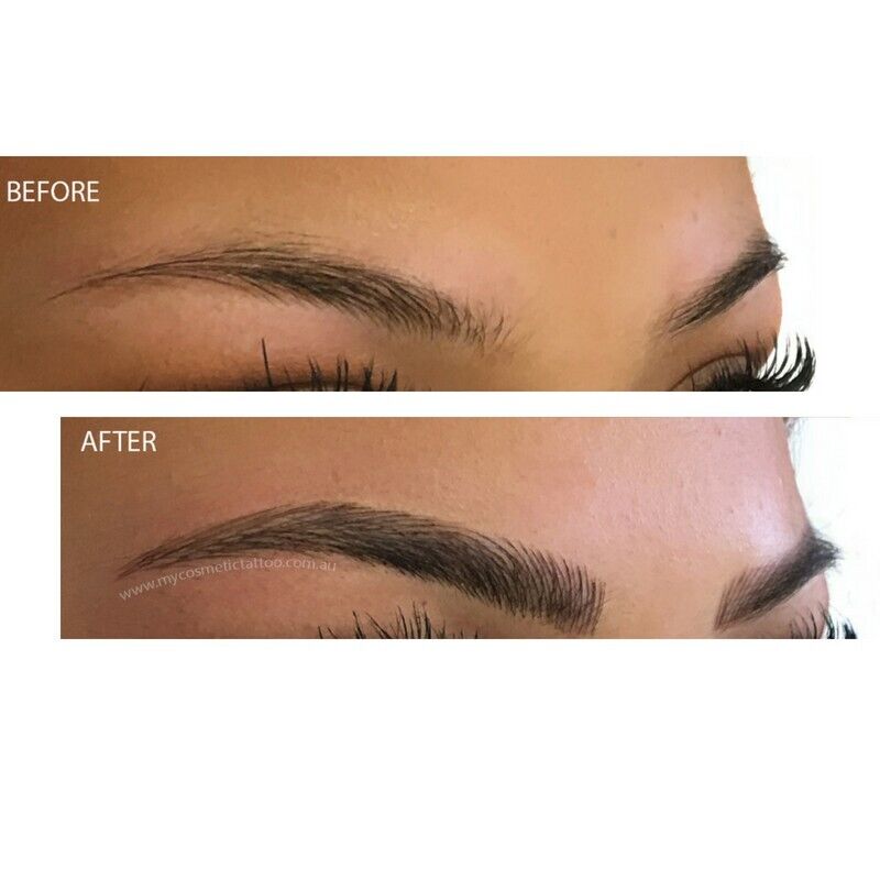 a before and after photo of a woman's eyebrows